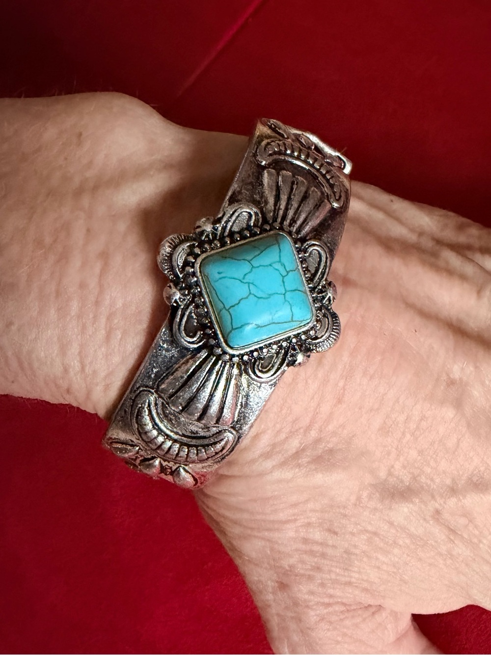 Silver-Tone Cuff Bracelet with Turquoise Blue Stone